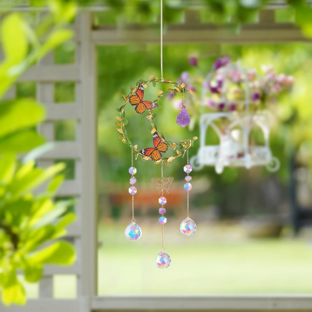 

Butterfly Hanging Drop Garden Decor Wind Chime Rainbow Maker Pendant Crystal Car Hanging Supplies Home Decoration Christmas Gift