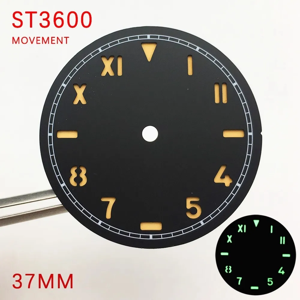 

Аксессуары для часов ST3600 ETA6497/2023, зеленый светящийся циферблат, механические аксессуары для установки, 37 мм, 6498