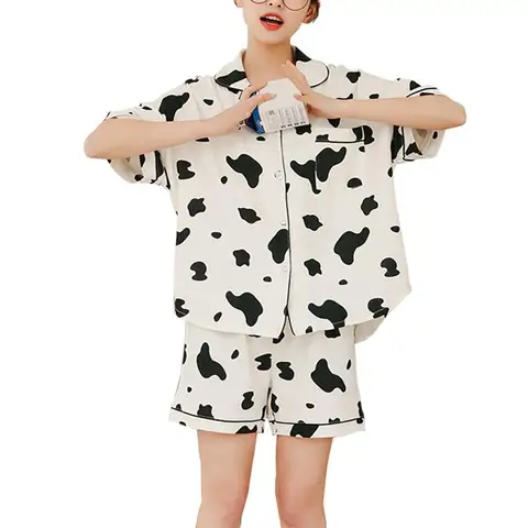 Летняя женская Хлопковая пижама с коротким рукавом и шортами