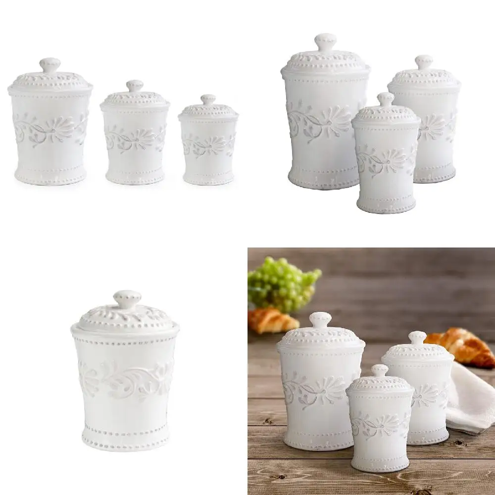 

ion "The Perfect Home Organization Solution - Classic, Smart White Porcelain Three-Piece Set of Kitchen Canisters for Table Top