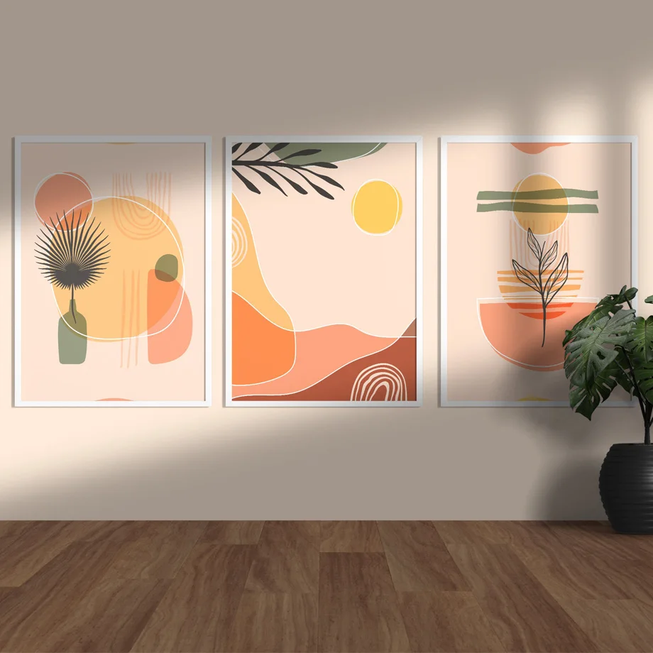 

Boho Abstract Geometric Landscape Line Leaves Nordic Posters And Print Wall Art Canvas Painting Wall Pictures Living Room Decor