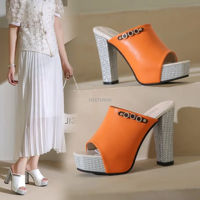 

2022 Platform Slingback Women's Sandals Mules Fashion Summer Peep Toe Ladies Pumps Super High Heel Women Shoes Plus Size 34-40