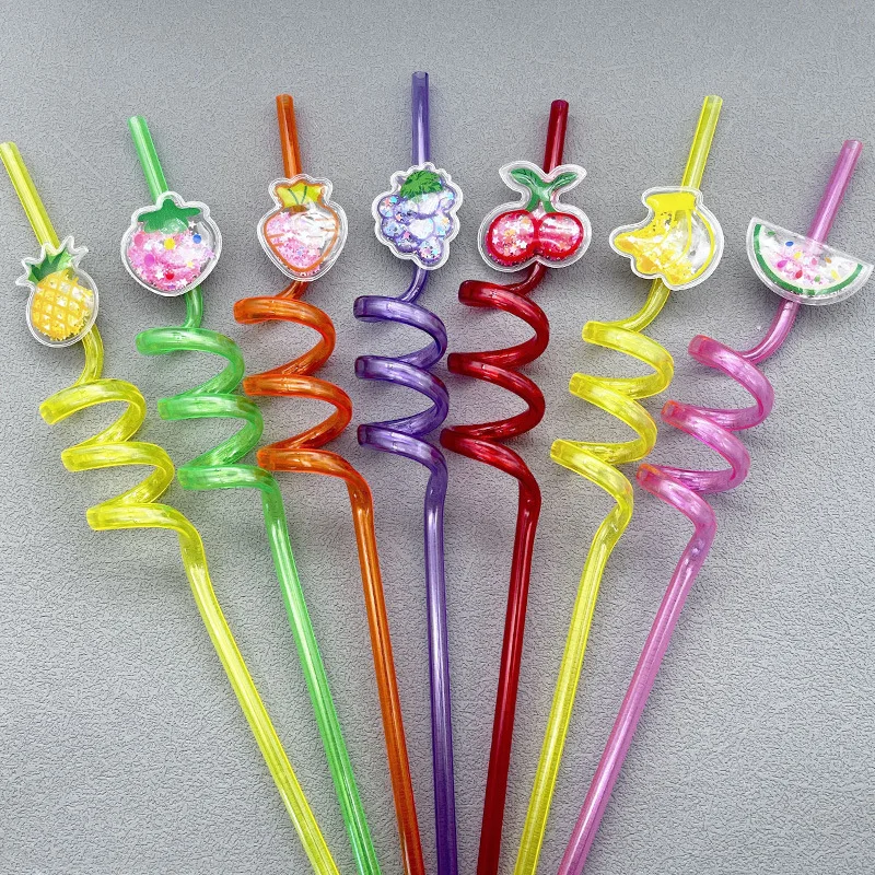 

6/8pcs Cartoon Fruit Pineapple Cocktail Straws Reusable Food-grade Plastic Hawaii Summer Drink Straws Kids Birthday Party Decor