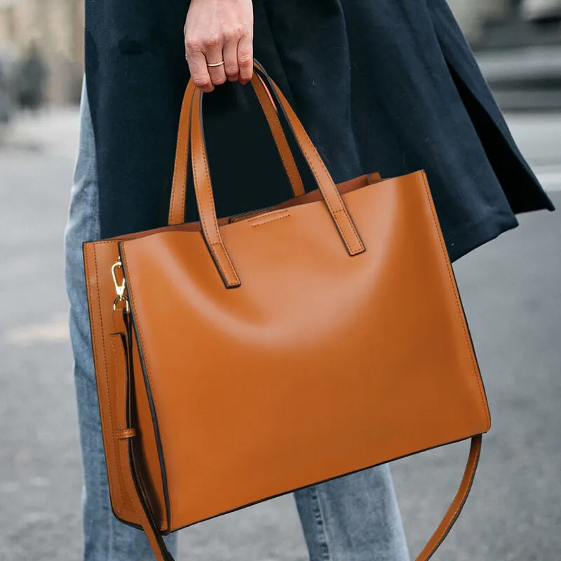 Business Women's Handbags 2023 Female 14 Inch Laptop Bag Fashion Briefcase Genuine Leather Commuter Portable Shoulder Tote Bags