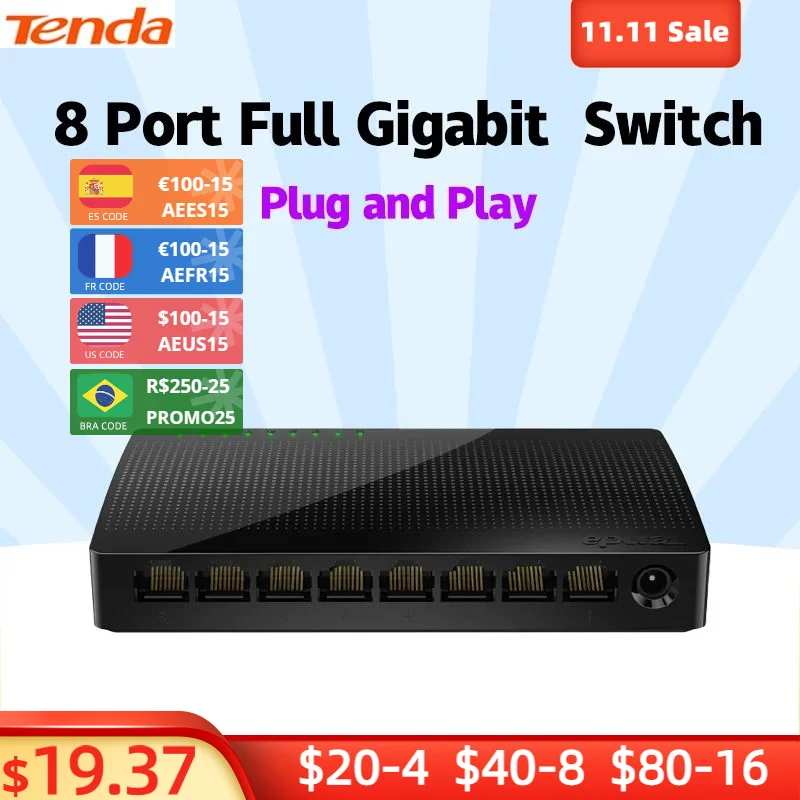 

Tenda SG108 Network Switchs 8 Ports Gigabit Desktop Switch 10/100/1000Mbps RJ45 Port SOHO Switch Switching Capacity