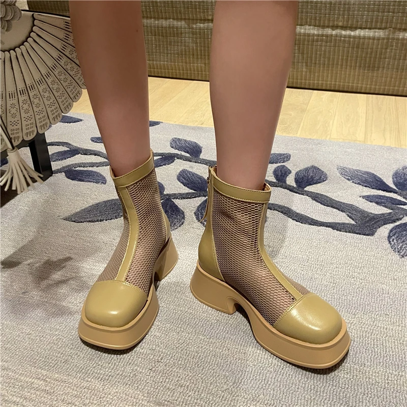 

Ladies Ankle Boots Women Black Mesh Back Zipper New Rock Shoes Summer Breathable Platform Boots Gothic White Botas Plataforma