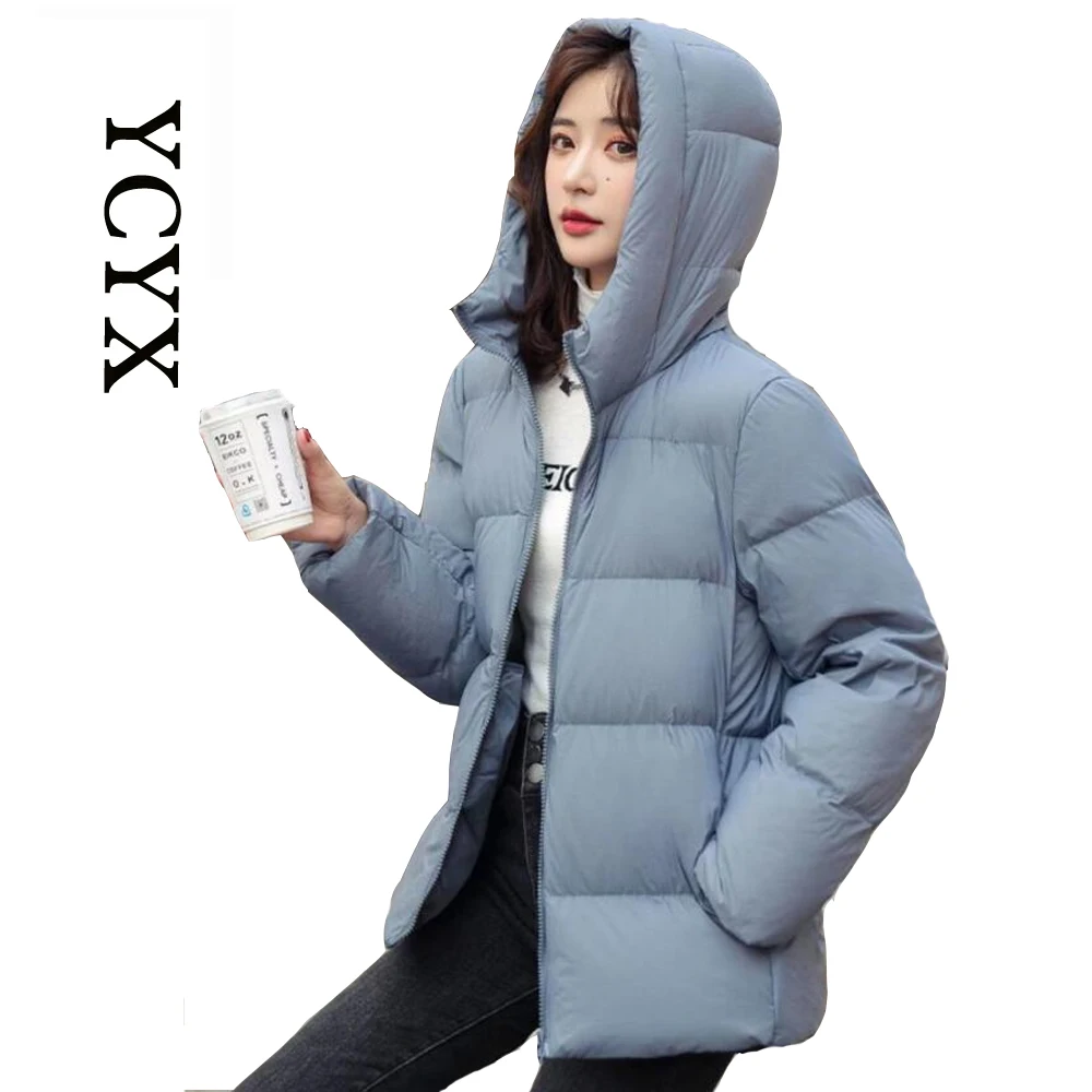 

YCYX women's bread clothing Women Harajuku Fashion Casual Zipper Hooded Thickened 90% white duck down coat XS-3XL