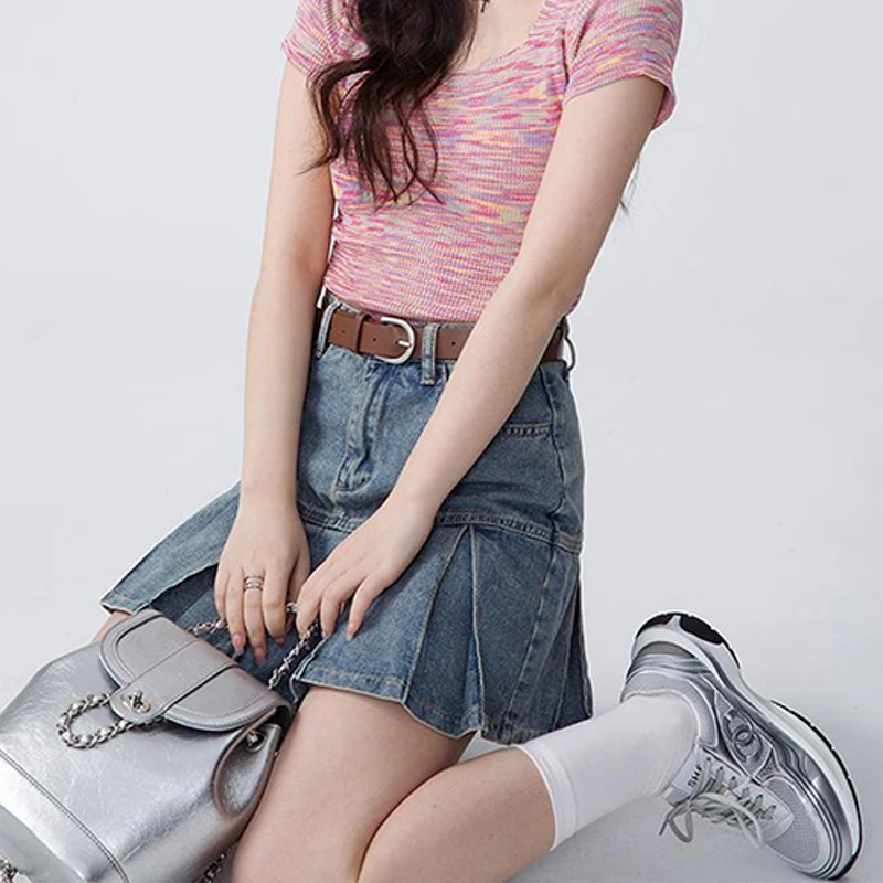 Короткая плиссированная юбка для женщин Новинка лета 2024 трапециевидная короткая