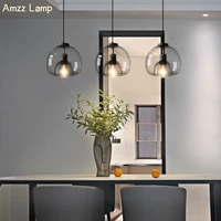 nordic led chandelier e27 black pendant lamp for living room dining room kitchen bedroom modern gray glass ceiling hanging light