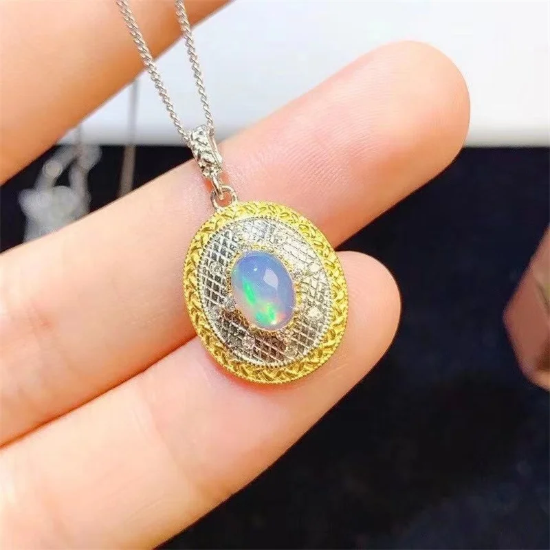 Женское ожерелье из серебра 925 пробы с натуральным опалом