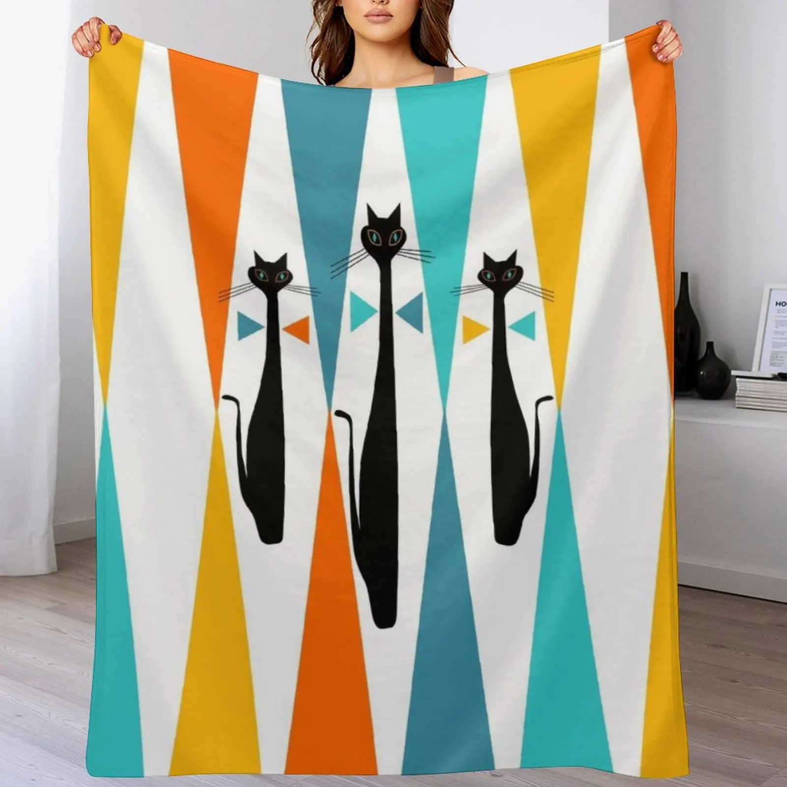 MidCentury Modern Art 10 Jester Cats Фланелевое одеяло