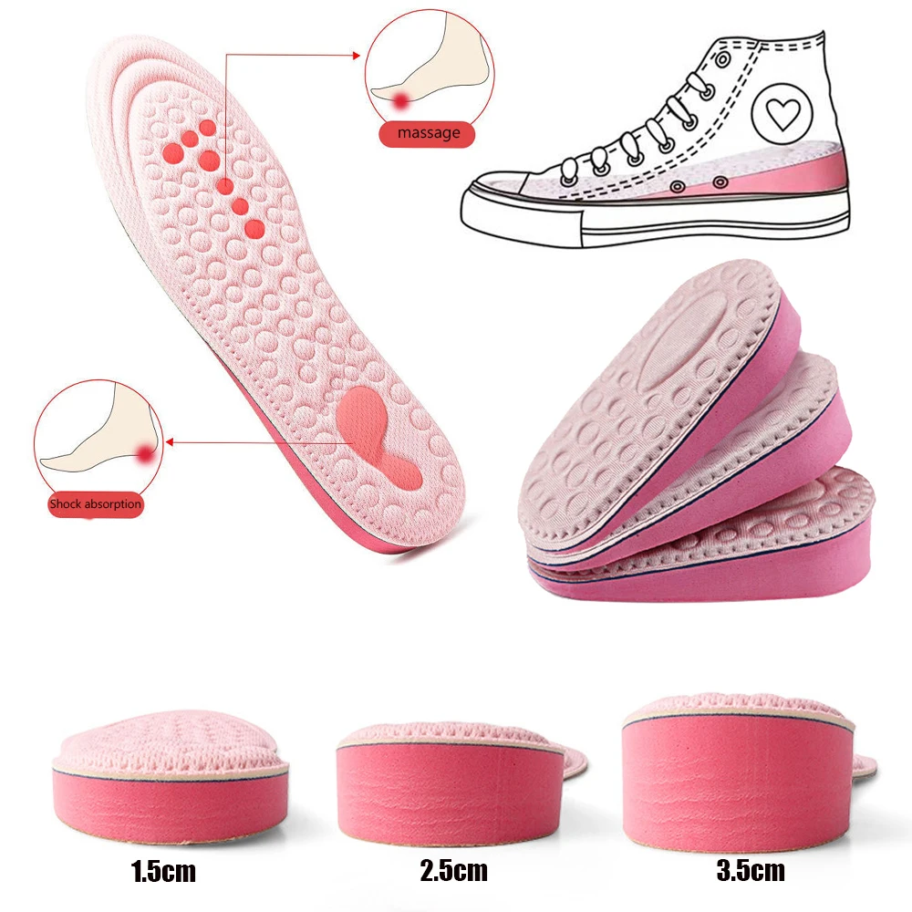 Invisiable Height Increase Insoles for Shoes Women Men  Memory Foam Massage Soft Shoes Sole Pad Shock Absorption Shoe Insole