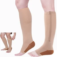 2pcs men women zipper calf compression socks knee high open toe support graduated medical varicose veins hosiery health care