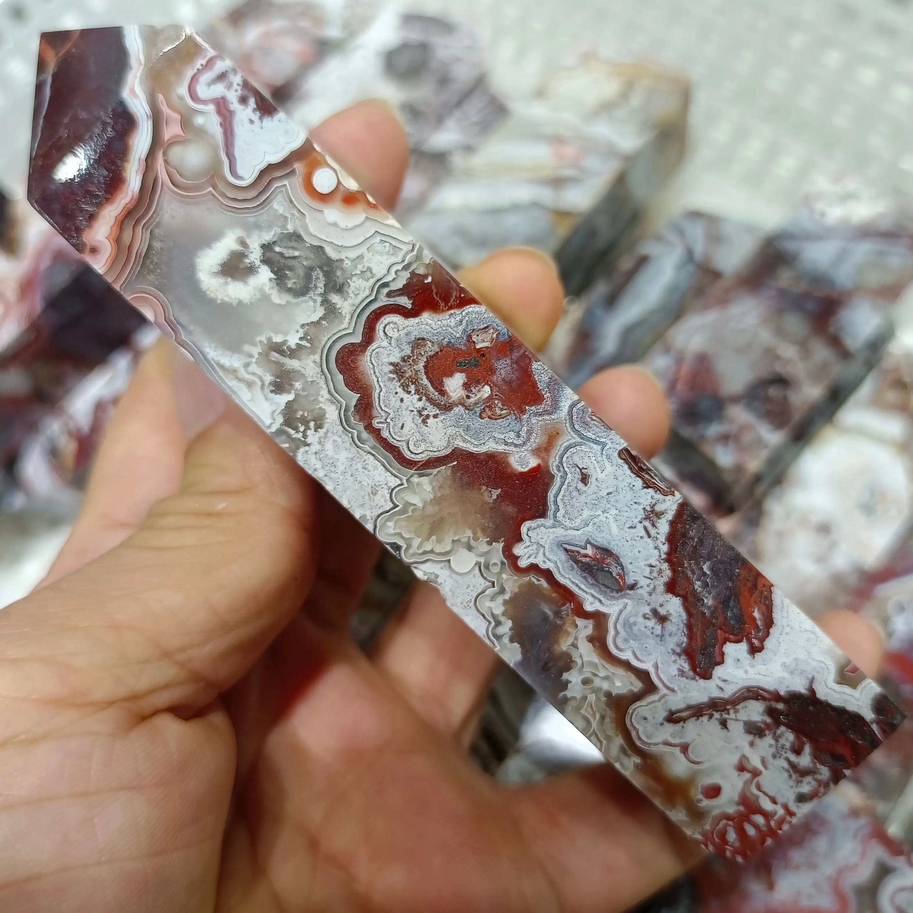 

Natural Mexican Agate Stone Column Crystal Energy Healing Home Office Decoration Craft Gifts Mineral Ornaments