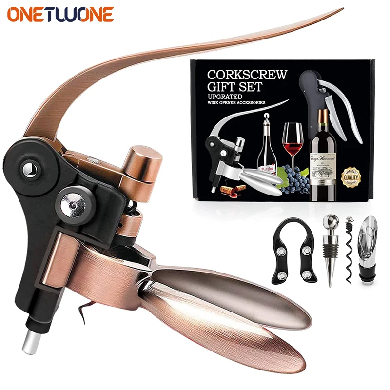 

Wine Bottle Opener Corkscrew Set Wine Opener Kit with Gift Box-with Foil Cutter,Wine Stopper,Extra Spiral and Aerator (Copper)