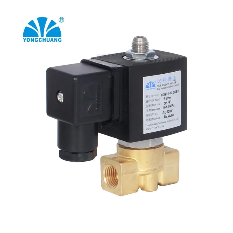 Yongchuang YCG31 3-сторонний 3/2 латунный соленоидный водяной мини-клапан из нержавеющей