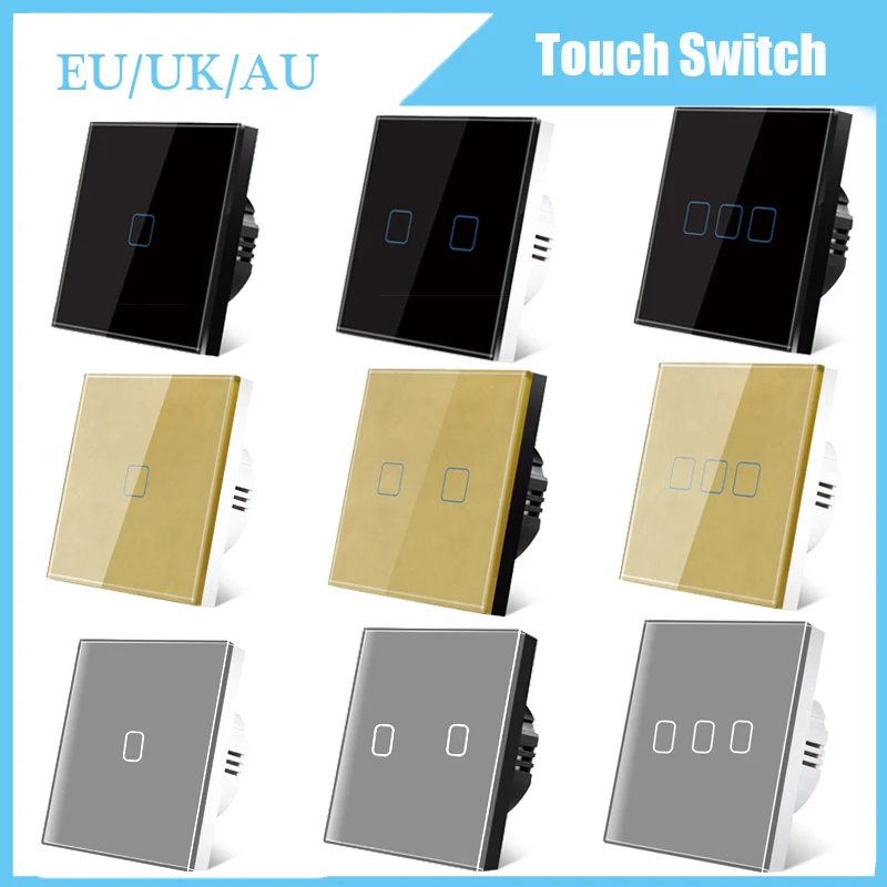 

Сенсорный выключатель, Светодиодная панель из хрустального стекла, настенный светильник, выключатель света на 1/2/3 клавиши, 100-240 В переменно...