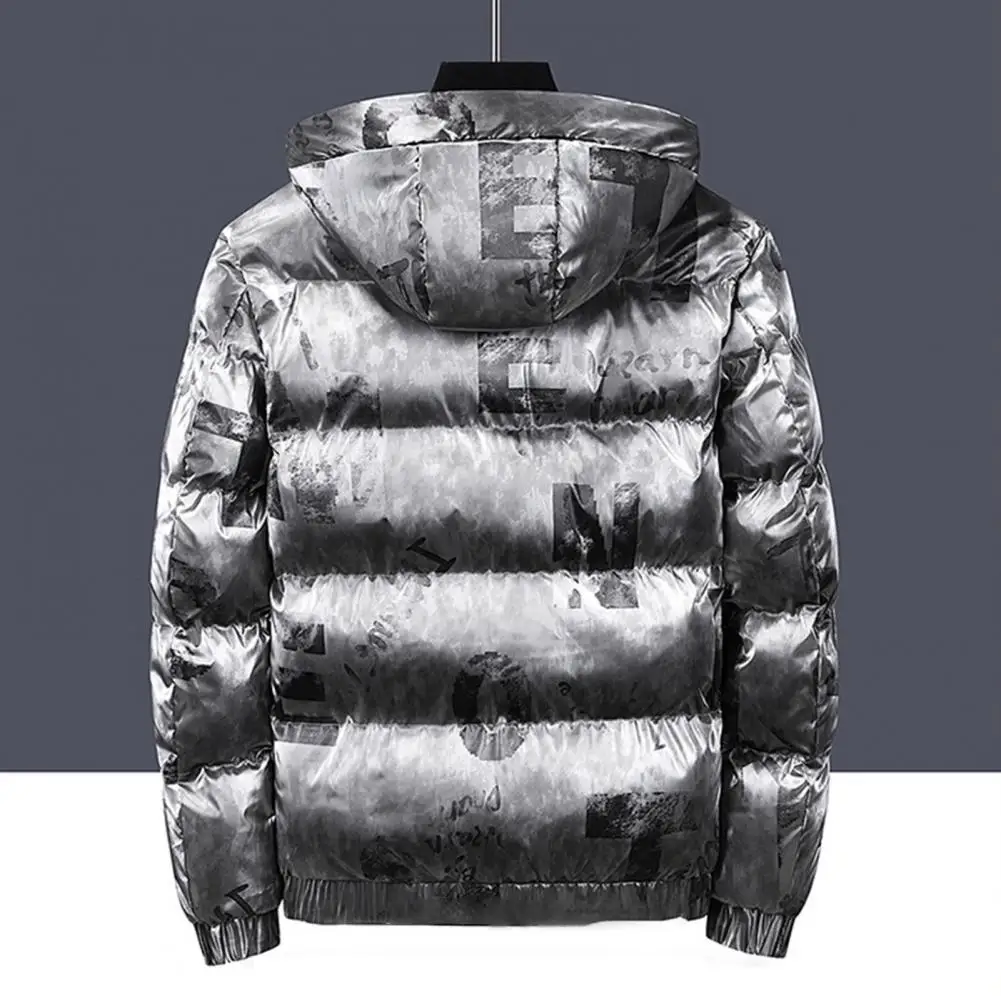 New Fashion Men Jacket Bright Surface Hooded Windproof Winter Cotton Padded Windbreaker Streetwear