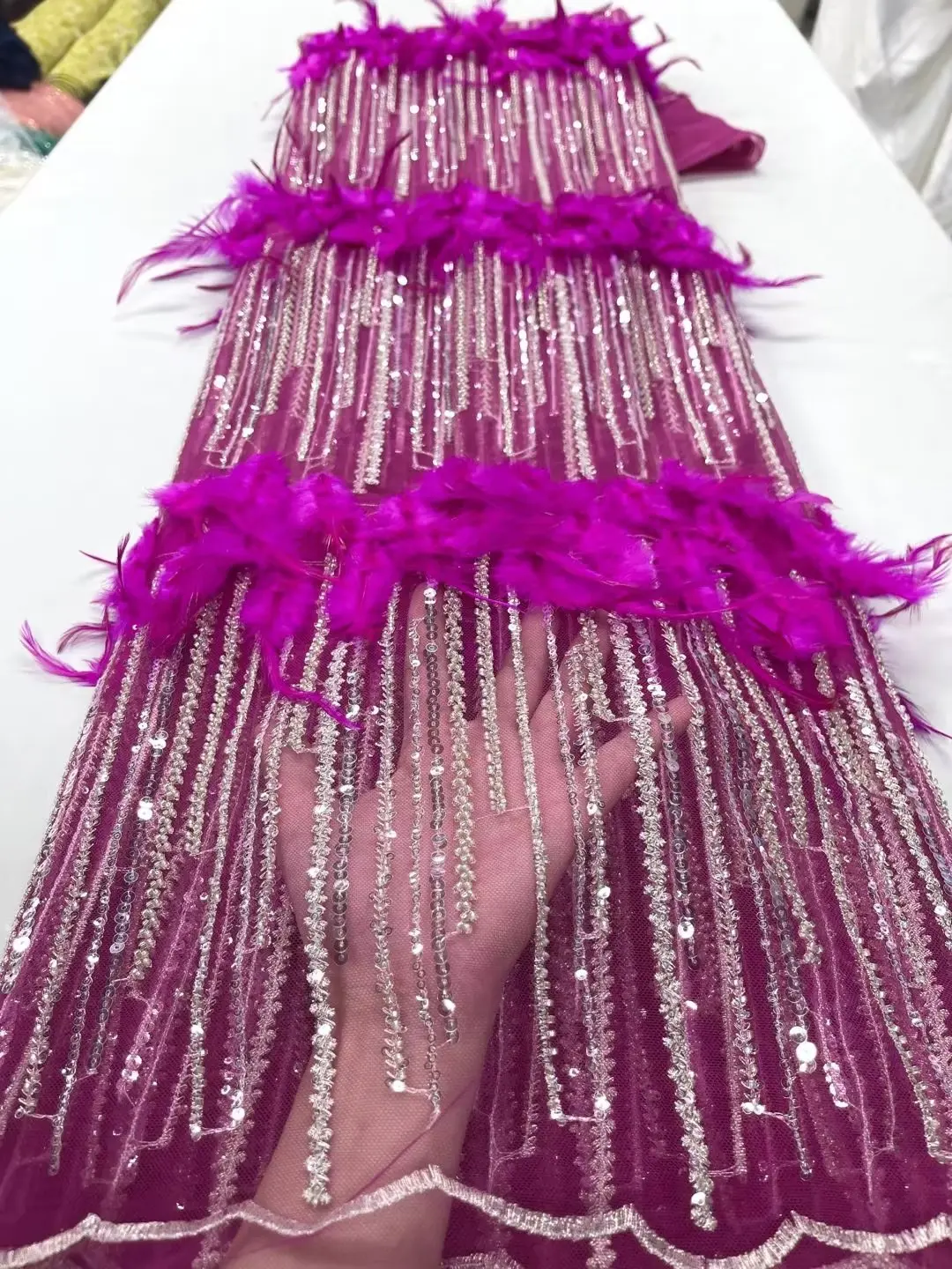 

2023Luxury Latest Elegant Cassic High-End Quality Soft Feathers Embroidery Fabric With Stones For Party Evening Dress NN6591_E
