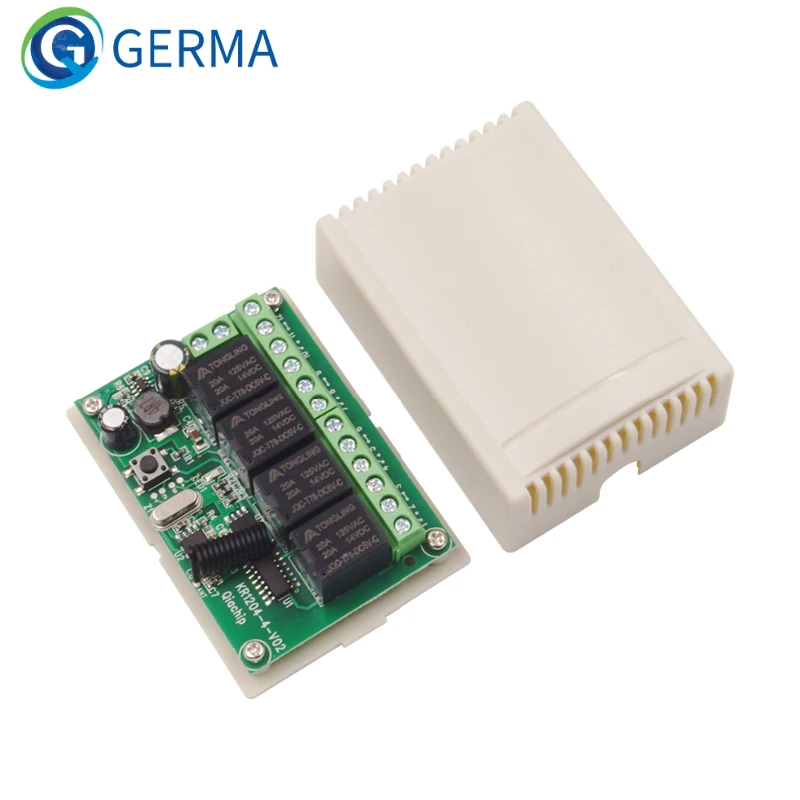 

GERMA 433.92Mhz DC 6V 12V 24V 10A 4CH Relay Module Receiver EV1527 Wireless Remote Control Switch 433Mhz for DC Motor DIY