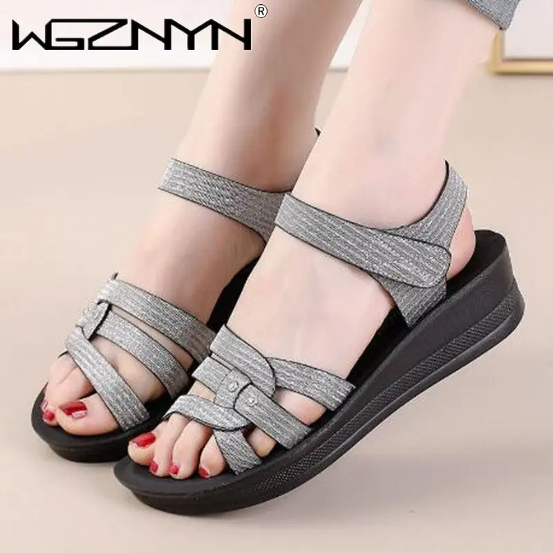 

Womens Sandals Fashion Outdoor Wedges Shoes for Women Summer Flat Non-slip Soft Bottom Elderly Beach Casual Shoes Korean Version