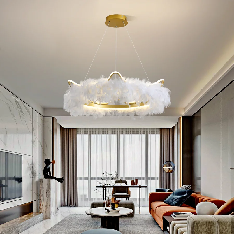 

Nordic Bedroom Chandelier Lights Lighting Crown Feather Warm And Romantic Room Luxury Modern Pink Lustre Princess Girl Lamp