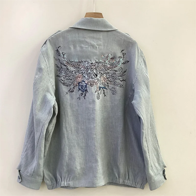 Zadig джинсовая куртка женская светло-голубая шикарная льняная с отложным