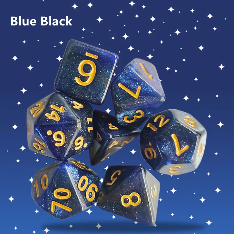 7 шт./компл. многогранные игральные кости двухцветные золотые цифры D4 D6 D8 D10 D12 D20