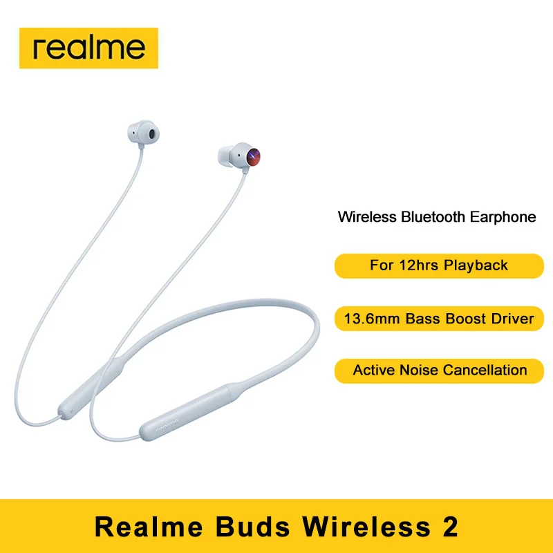 

Realme Buds Wireless 2 Earphone Active Noise Cancellation LDAC Hi-Res Audio 13.6mm Bass Boost Driver IPx5 Sport Game Earbuds