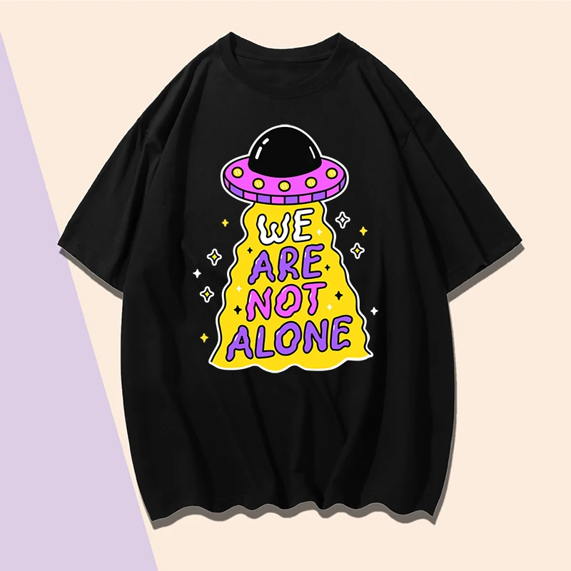 

Pink Yellow Cartoon Alien Ship Printing Tshirt L XL XXL XXXL Black Round Neck Cotton Man Casual T-shirt Large Size Clothing