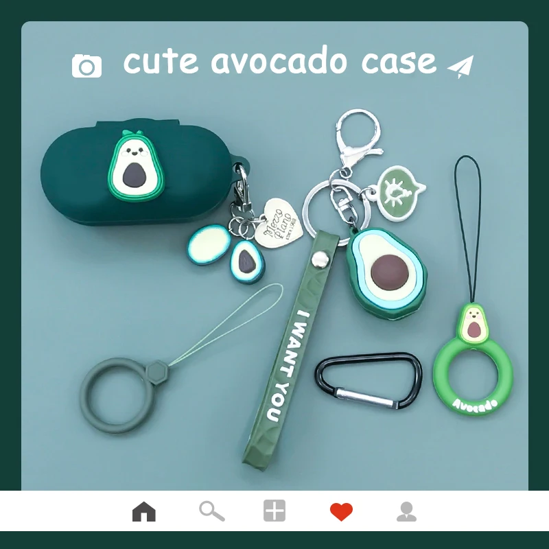 

For Sony WF-C500 Case Cute Avocado Cartoon Ring Chain Rope Earphone Case Silicone Shockproof Protect Accessories Box