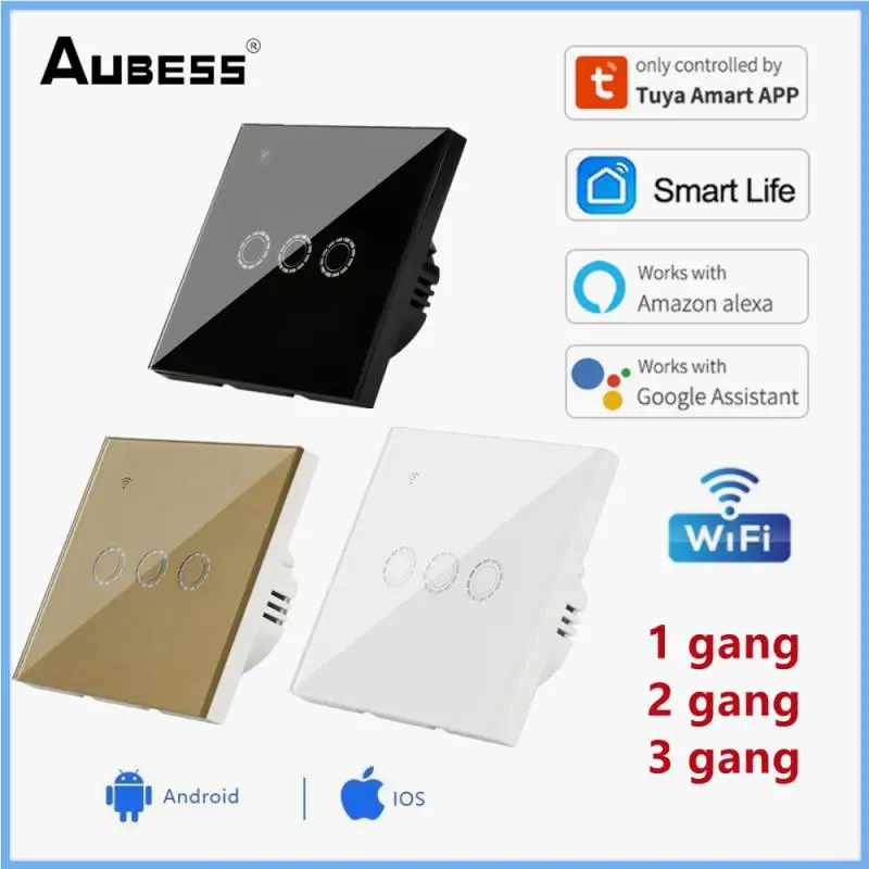 

TUYA Wall Touch Switch EU Standard 1/2/3 Gang WiFi RF433 Light Sensor Waterproof Switches Smart Life Tuya App Control Via Alexa