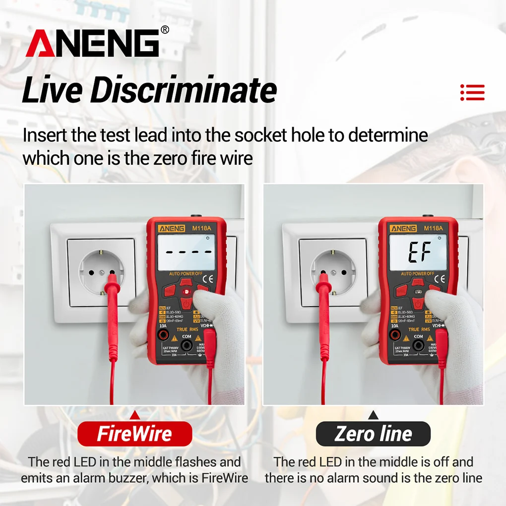 

ANENG M118A Digital Mini Multimeter Tester Auto Mmultimetro True Rms Tranistor Meter with NCV Data Hold 6000counts NCV Tool