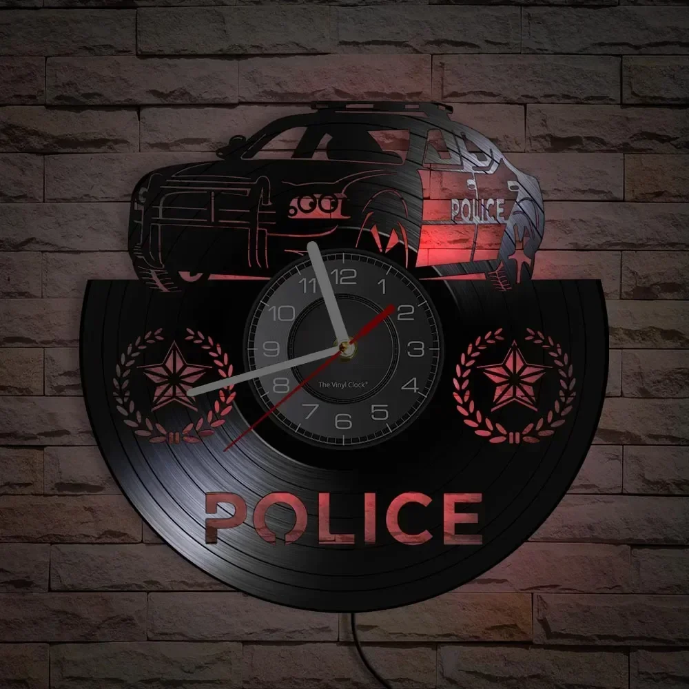Полицейские настенные часы из настоящей виниловой пластины для