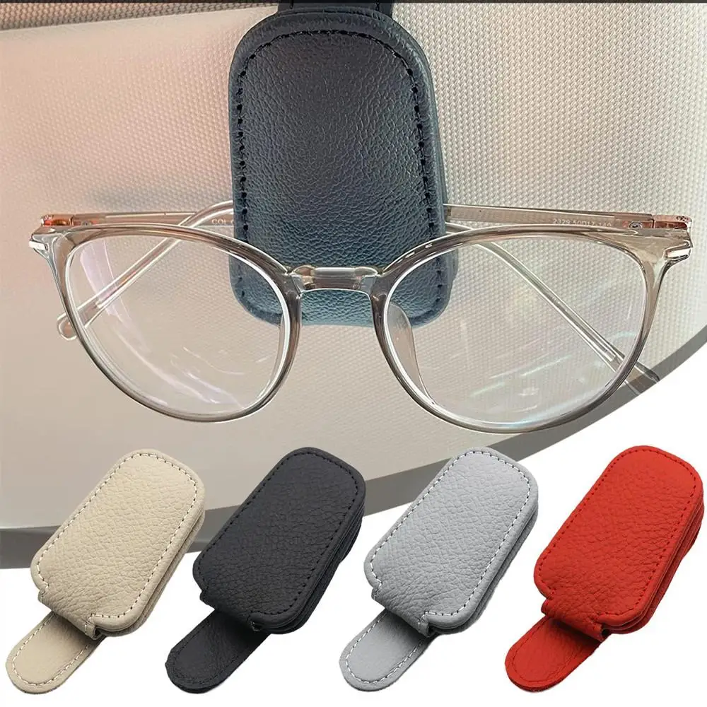 

Car Glasses Holder Universal Car Visor Sunglasses Clip Holder Leather Eyeglasses Hanger Ticket Card Clip Glasses Mount For Car