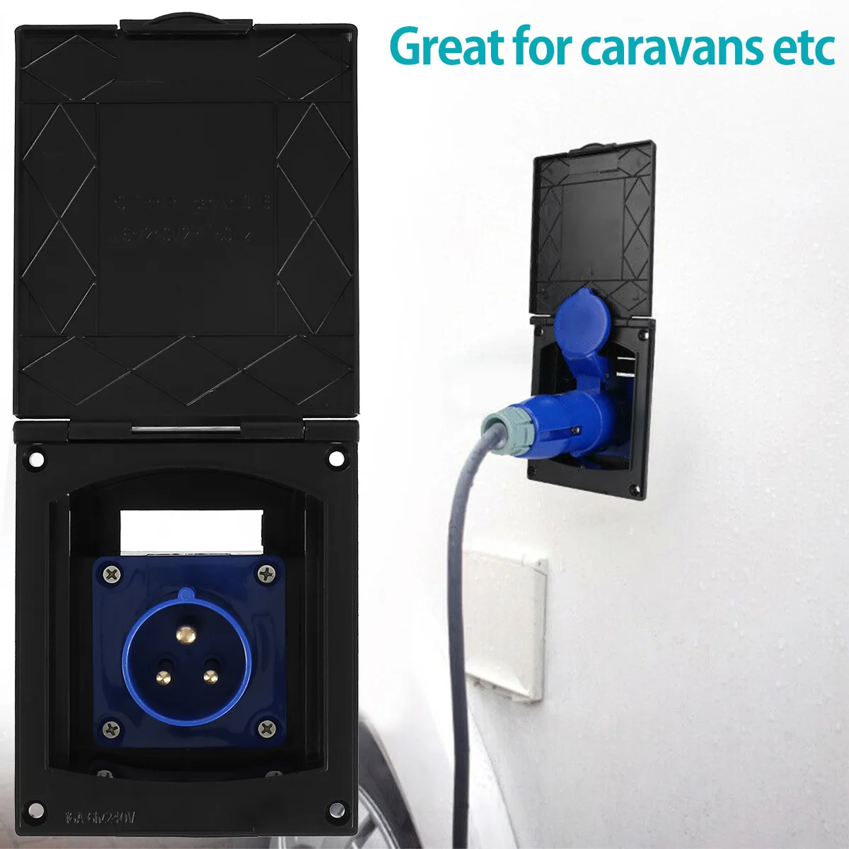 

new 16 Amp RV Power Outlet Socket Mains Electric Hook Up Socket IP44 IP30 Waterproof Dustproof Cover Power Socket Round 3-Core