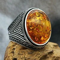 2022 new inlaid yellow amber crystal mens luxury ring personality retro personality ring to attend the banquet party jewelry