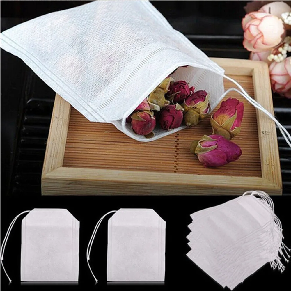 100 Pcs Disposable Tea Bags Filter Bags 5 x 7CM for Tea Infuser with String Heal Seal Food Grade Fabric Empty Teabags