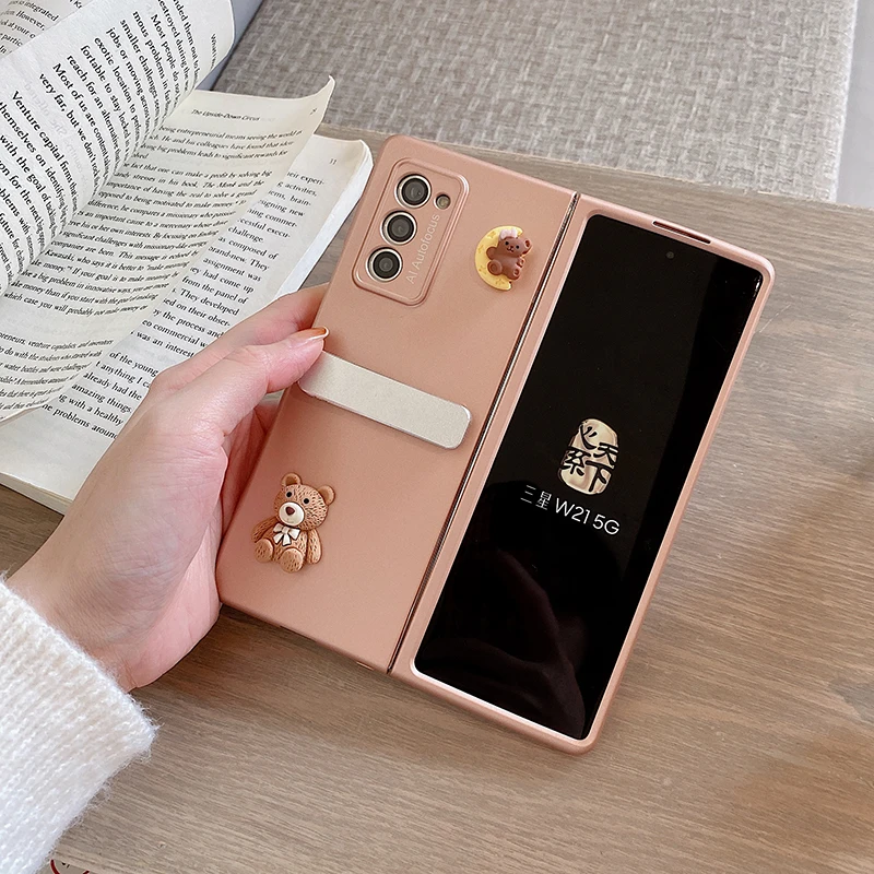 

Cute Bear Metal Folding Holder Phone case For Samsung Galaxy Z Fold 4 3 2 Cover