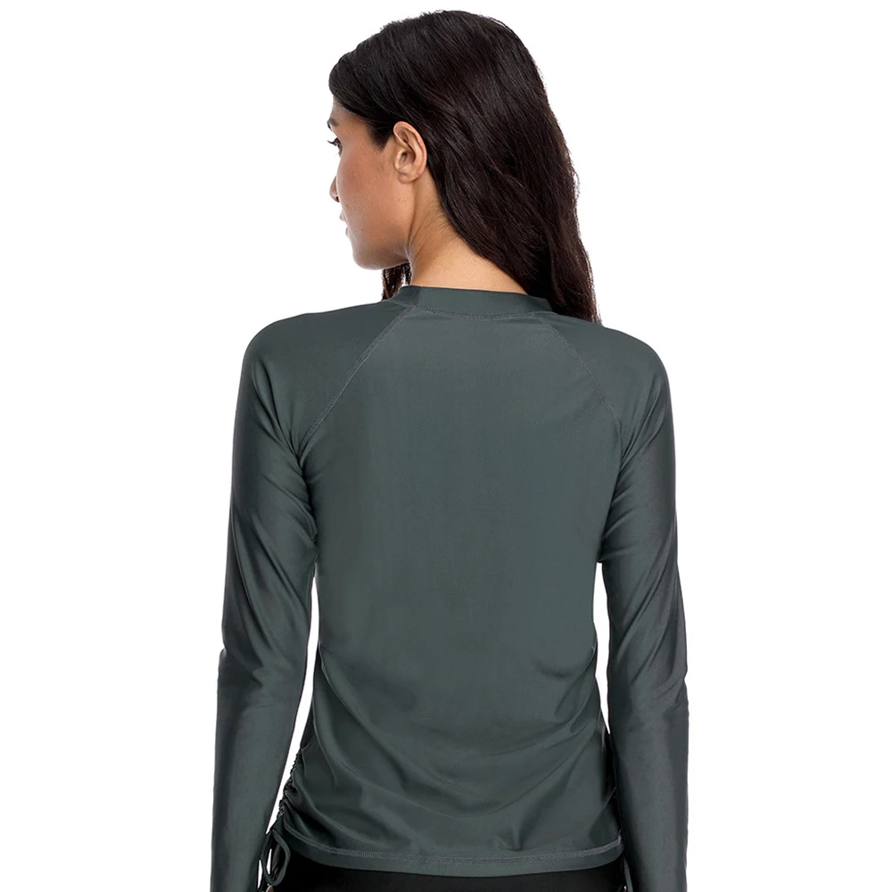 New Women's Fashion Solid Color Split Long Sleeve Sunscreen Swim Surf Top Stretch Comfortable Quick Dry Beach Fitness Surf Top