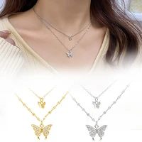 shiny butterfly necklace ladies exquisite double layer clavicle chain necklace jewelry for ladies gift chain necklace jewelry