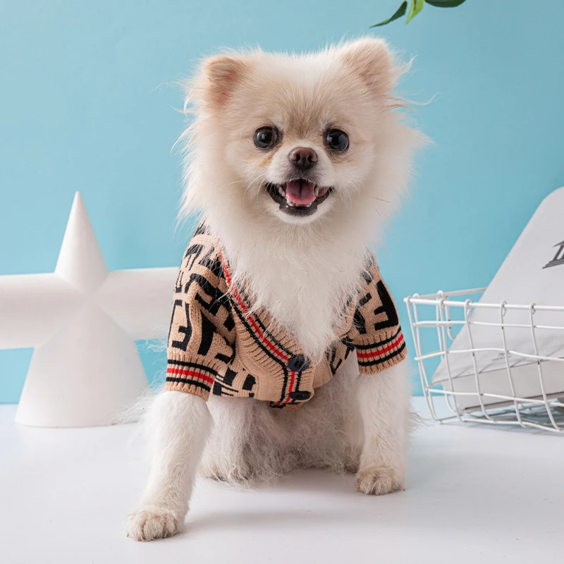 

New Puppy Fashion Trend Pet Cardigan Sweater Letter Design Bomei Fadou Suits Small And Medium-sized Dogs Coat