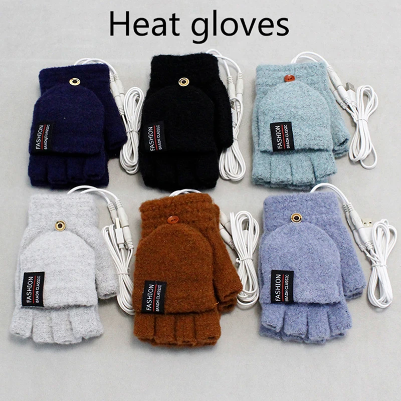 

1 Pair Of USB Electric Heated Winter Gloves For Men Women Convertible Fingerless Glove Knit Mittens Cycling Skiing Outdoor Sport