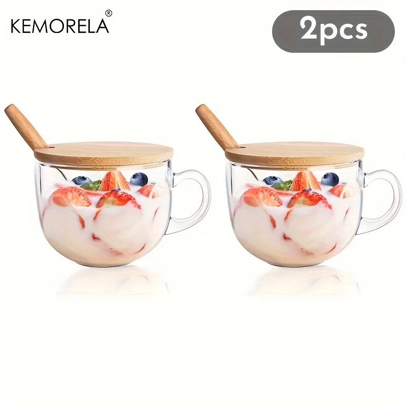 

KEMORELA Стеклянная Кружка 400 Мл С Крышкой И Ложкой Прозрачная Стеклянная Кружка Для Кофе На Завтрак Овсянка Молоко Экологич...