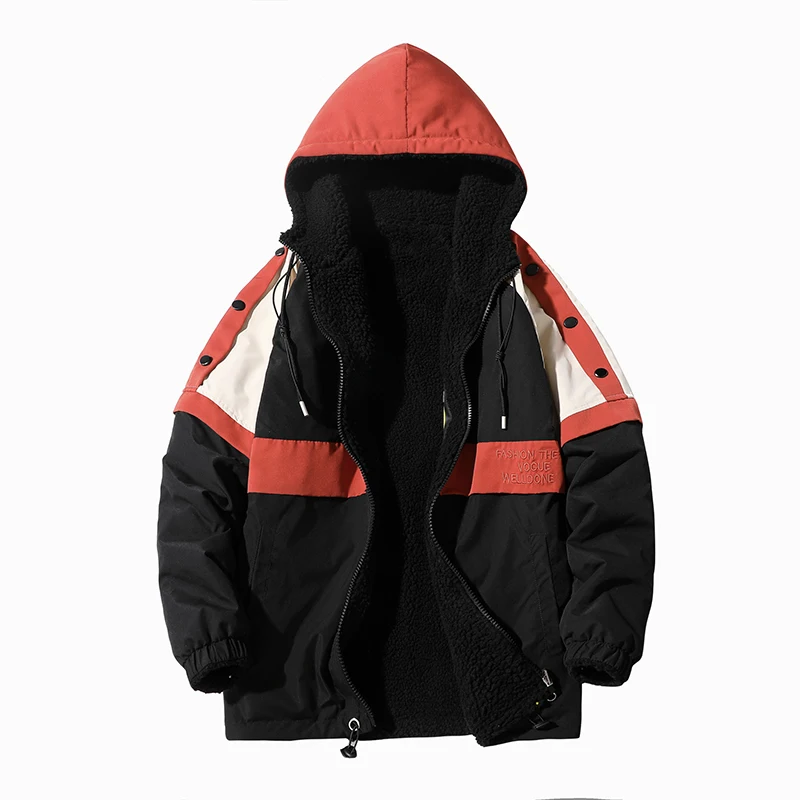 Cotton padded jacket, large size lamb wool, cotton padded jacket on both sides, men's cashmere thickened stand collar cotton pad