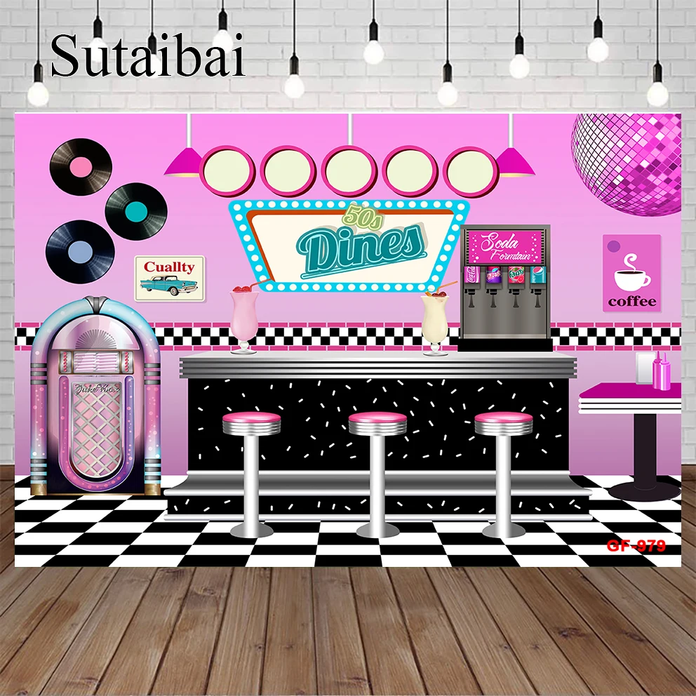 

50s Diner Photography Backdrop Large Banner Decoration Dessert Table Background Photobooth Props Poster