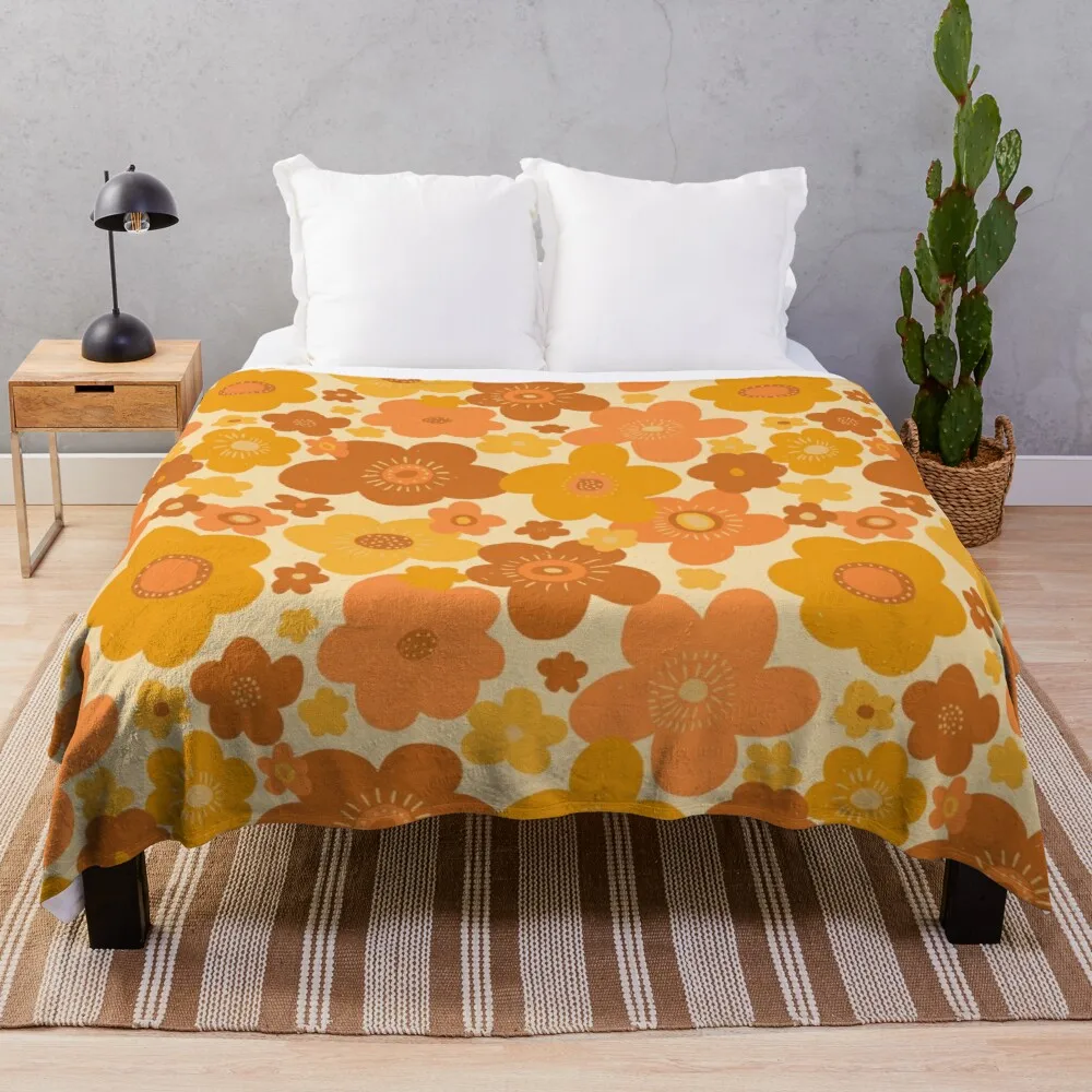 

Винтажное одеяло Groovy 70s в стиле ретро с цветочным узором, очень большое покрывало для гигантского дивана