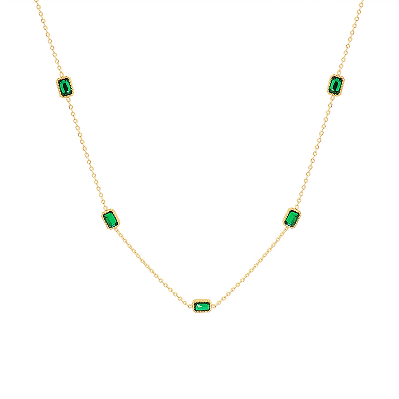 Ожерелья-цепочки с зеленым камнем для женщин винтажное прямоугольное ожерелье