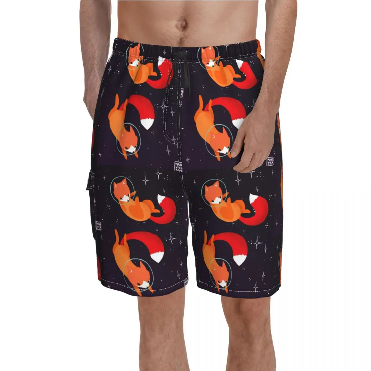 

Space Fox Board Shorts Animal Funny Beach Swimming Trunks Polyester Men Swim Trunks