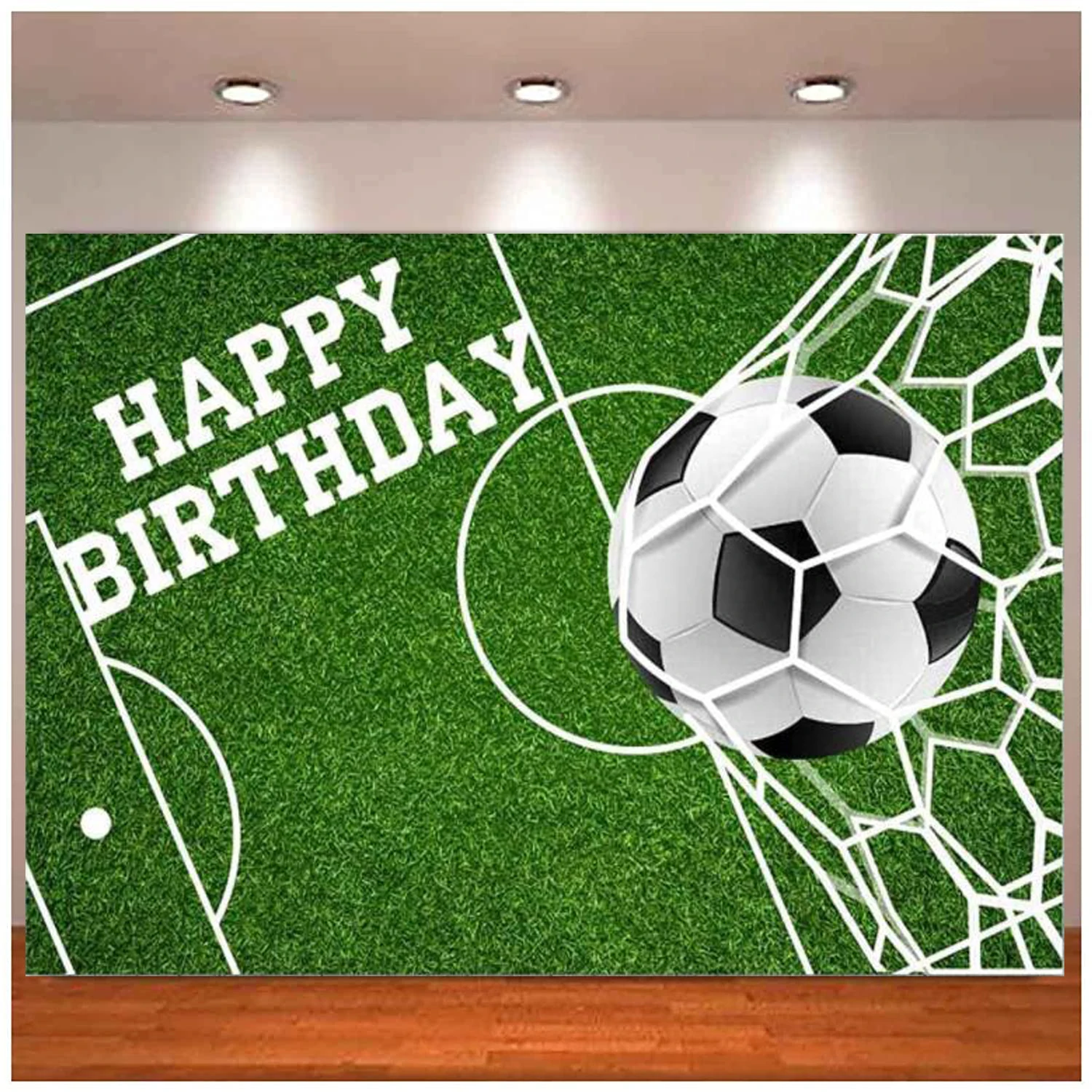 

Soccer Theme Happy Birthday Photography Backdrop Boy Party Decorations Green Grass Lawn Football Field Score Goal Background
